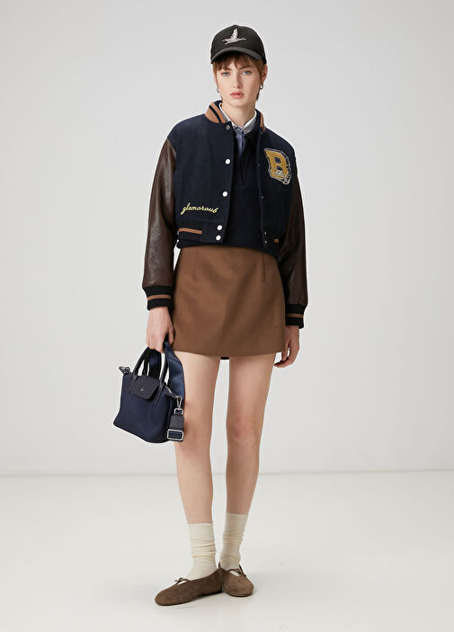 Kahverengi Mini Yün Etek